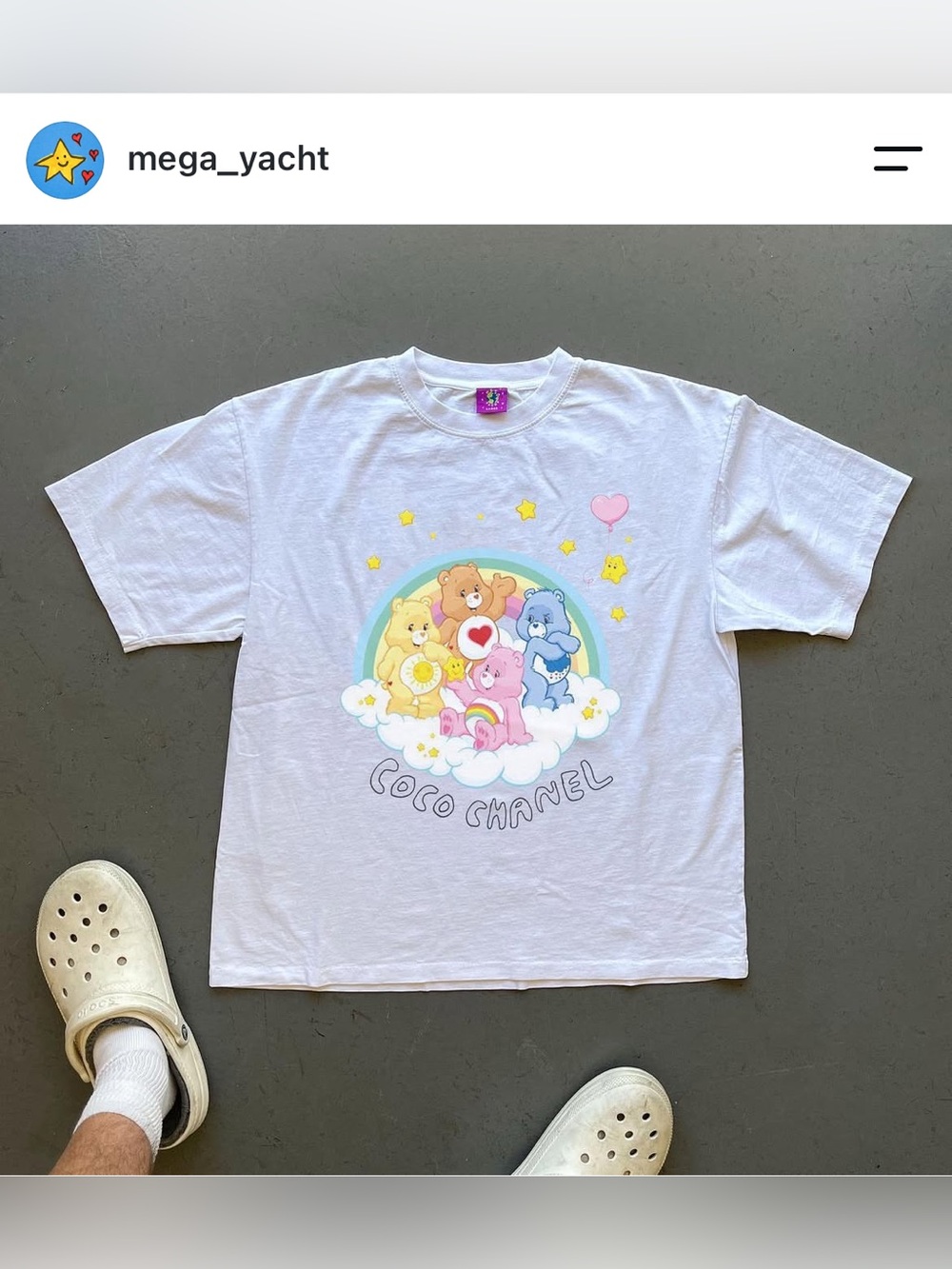 Mega Yacht Coco Chanel White Care Bears Graphic Short Sleeve Tee 2X